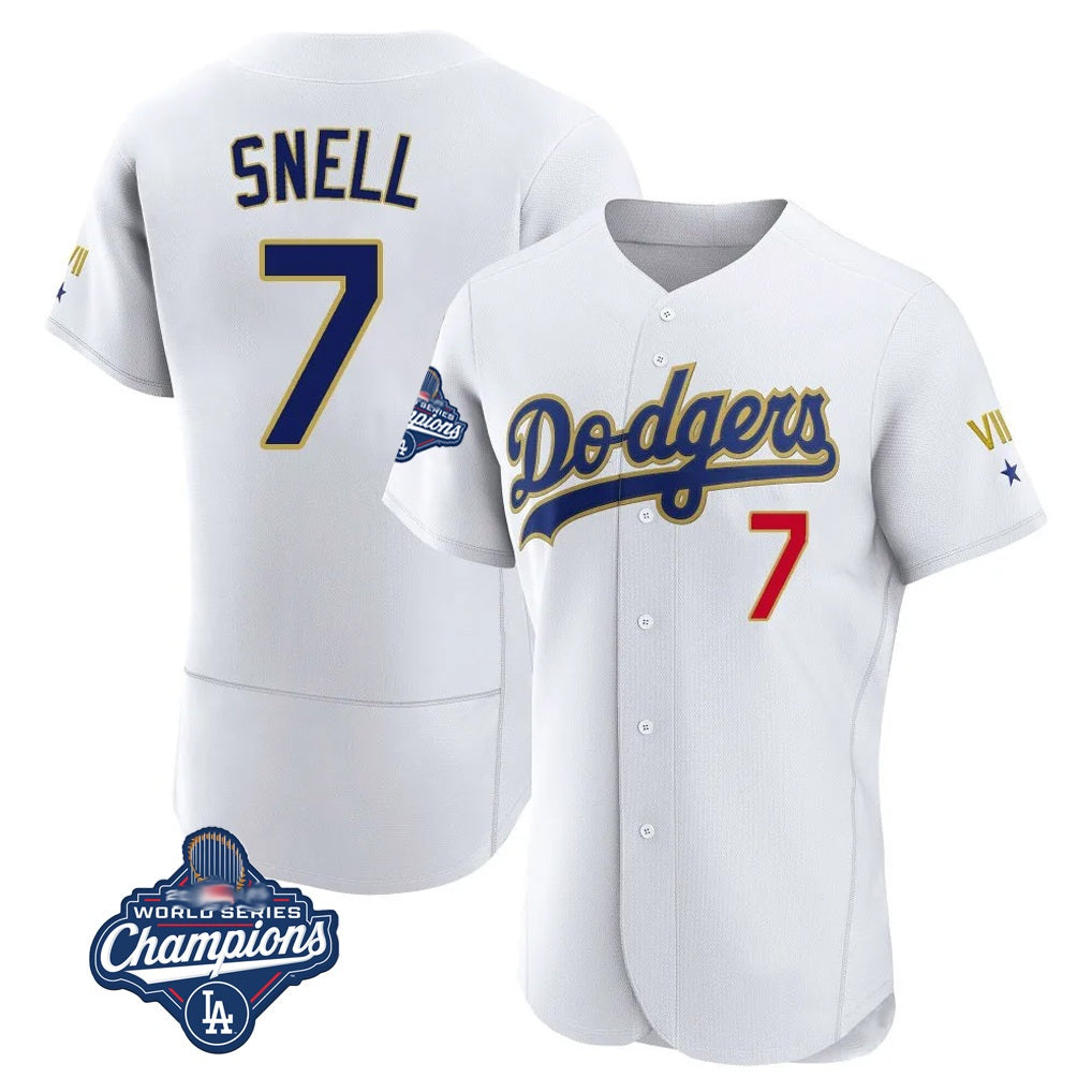 Los Angeles Dodgers #7 Blake Snell Player Gold White CONTON 2026 Collection Stadium Limited Elite World Series Meet Stitched Jerseys