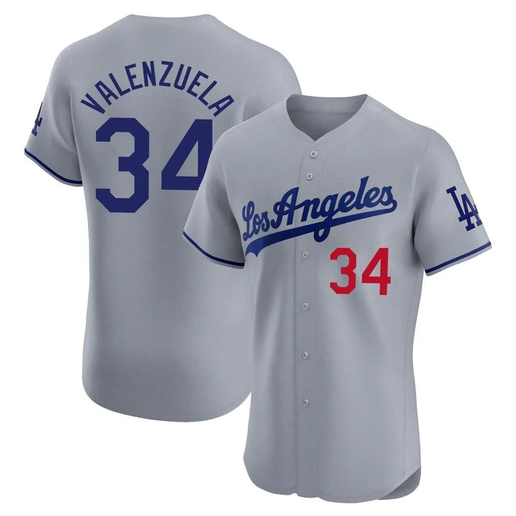 Los Angeles Dodgers #34 Fernando Valenzuela Player Gray CONTON Limited Elite Home Stitched Jerseys
