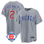 Chicago Cubs #2 Nico Hoerner Player Gray CONTON 150th Anniversary Home Game Stitched Jerseys