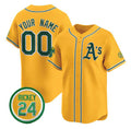 Custom Oakland Athletics Active Player Gold CONTON Rickey Henderson Patch Vapor Premier Limited Stitched Jersey