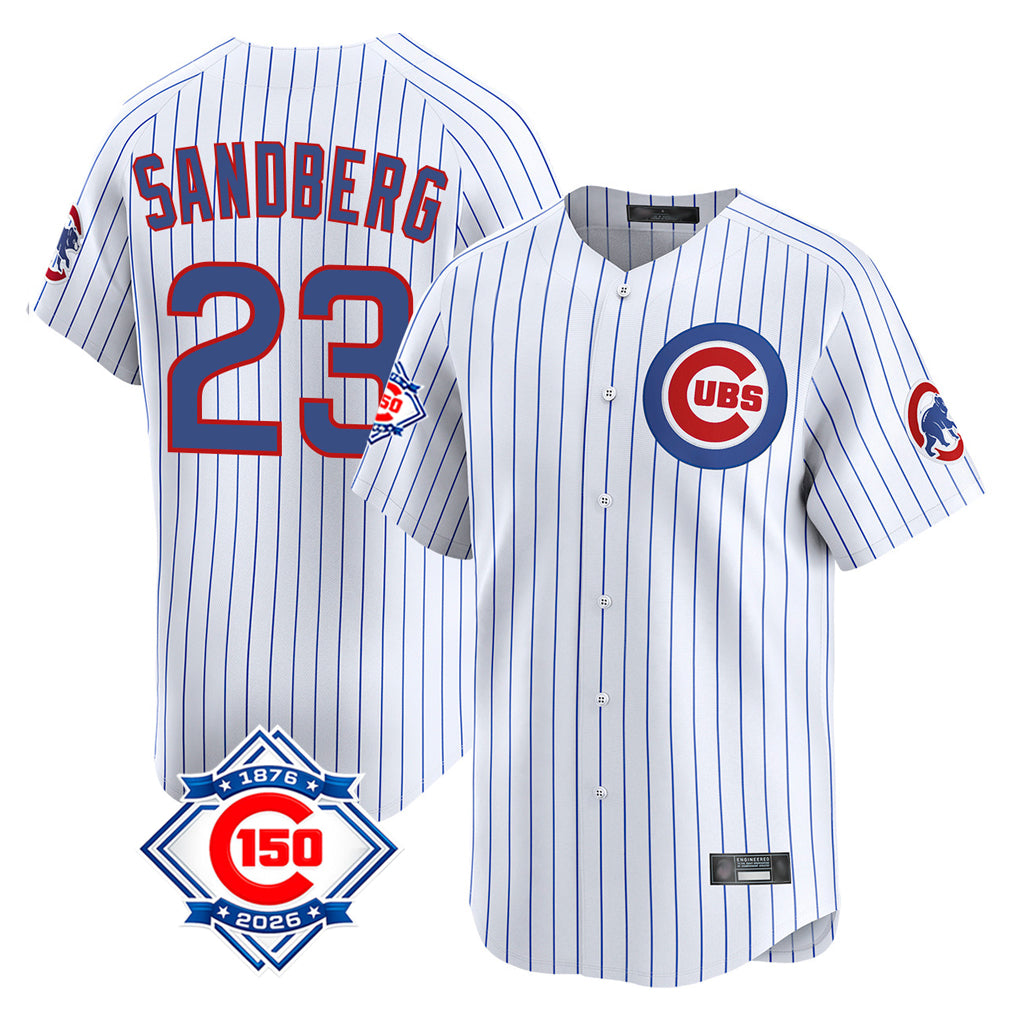 Chicago Cubs #23 Ryne Sandberg Player White CONTON 150th Anniversary Limited Home Game Stitched Jerseys