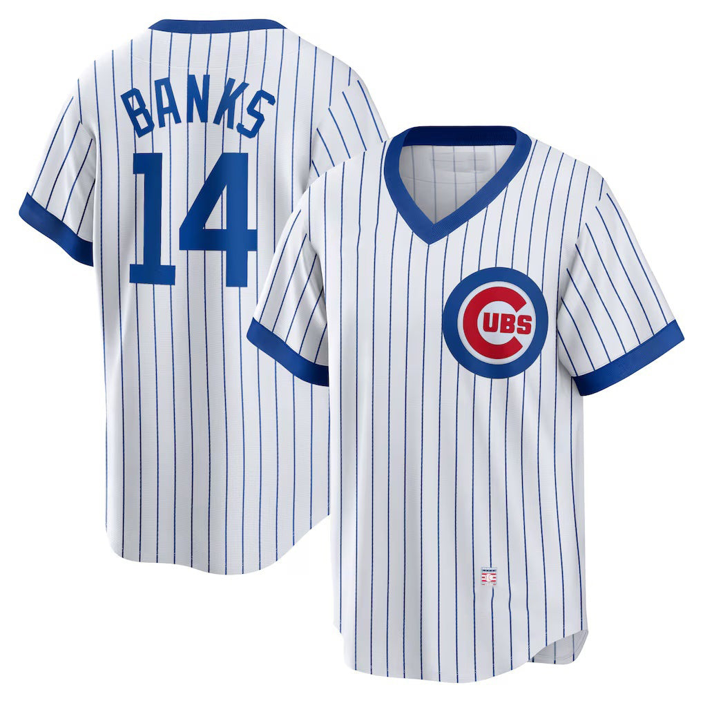 Chicago Cubs #14 Ernie Banks White CONTON Home Cooperstown Collection Player Jersey