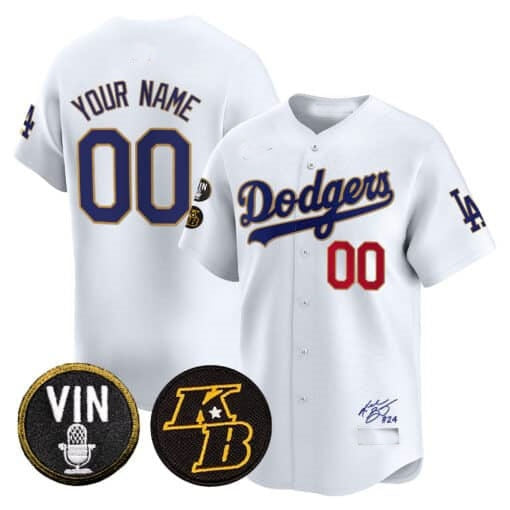 Custom Los Angeles Dodgers Vin Patch & Kobe Bryant Signature Vapor Premier Limited Jersey ¨C White CONTON