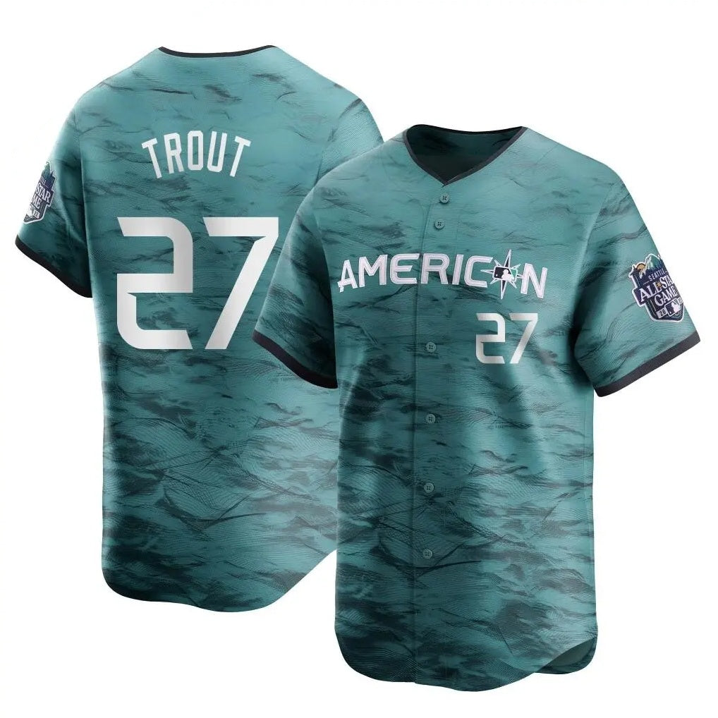 Los Angeles Angels #27 Mike Trout Player Teal CONTON Limited American League Game Vapor Premier All-Star Stitched Jerseys