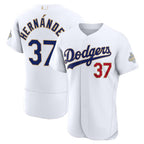 Los Angeles Dodgers #37 Teoscar Hern¨¢ndez White CONTON 2026 Gold Collection Authentic Jersey