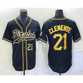 ittsburgh Pirates #21 Roberto Clemente Number Black CONTON Cool Base Stitched Jersey