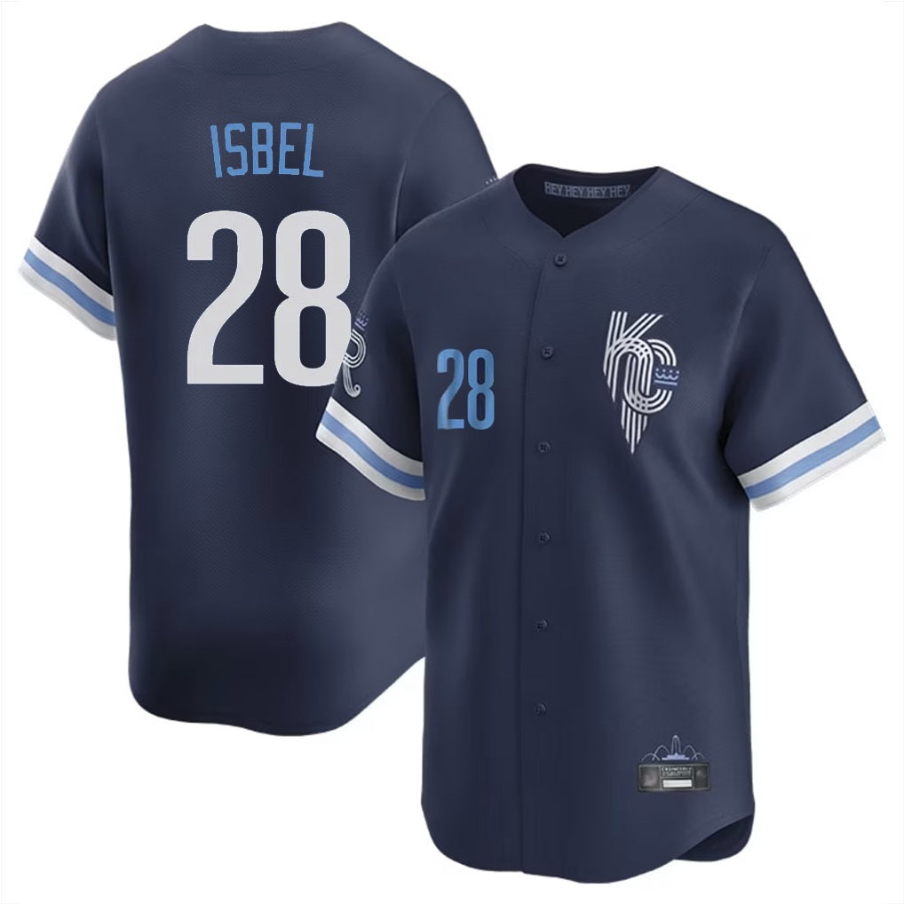 Kansas City Royals #28 Kyle Isbel Player Navy CONTON City Connect Limited Home Stitched Jerseys