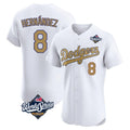 Los Angeles Dodgers #8 Enrique Hern¨¢ndez Player White Gold CONTON World Series Limited Elite Home Stitched Jerseys