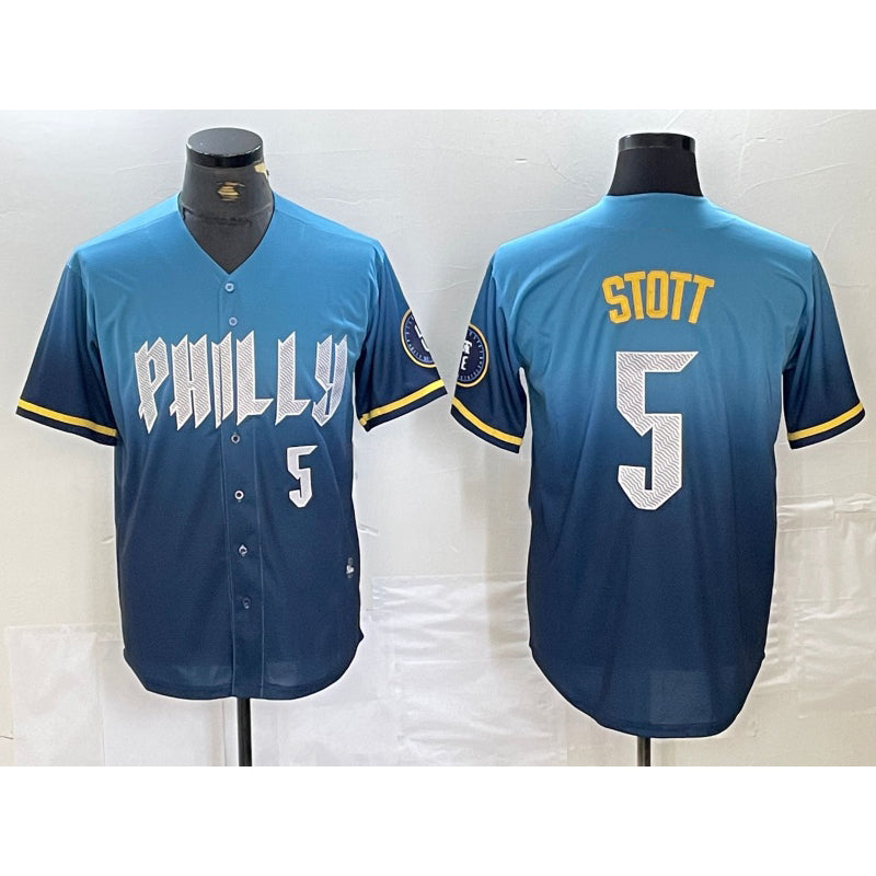 Philadelphia Phillies #5 Bryson Stott Blue CONTON 2024 City Player Number Cool Base Stitched Jersey 2