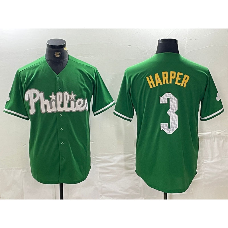 Philadelphia Phillies #3 Bryce Harper Green CONTON 2024 City Connect Stitched Jersey
