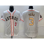 Houston Astros #3 Jeremy Pena Number 2023 White Gold CONTON World Serise Champions Patch Flex Base Stitched Jersey