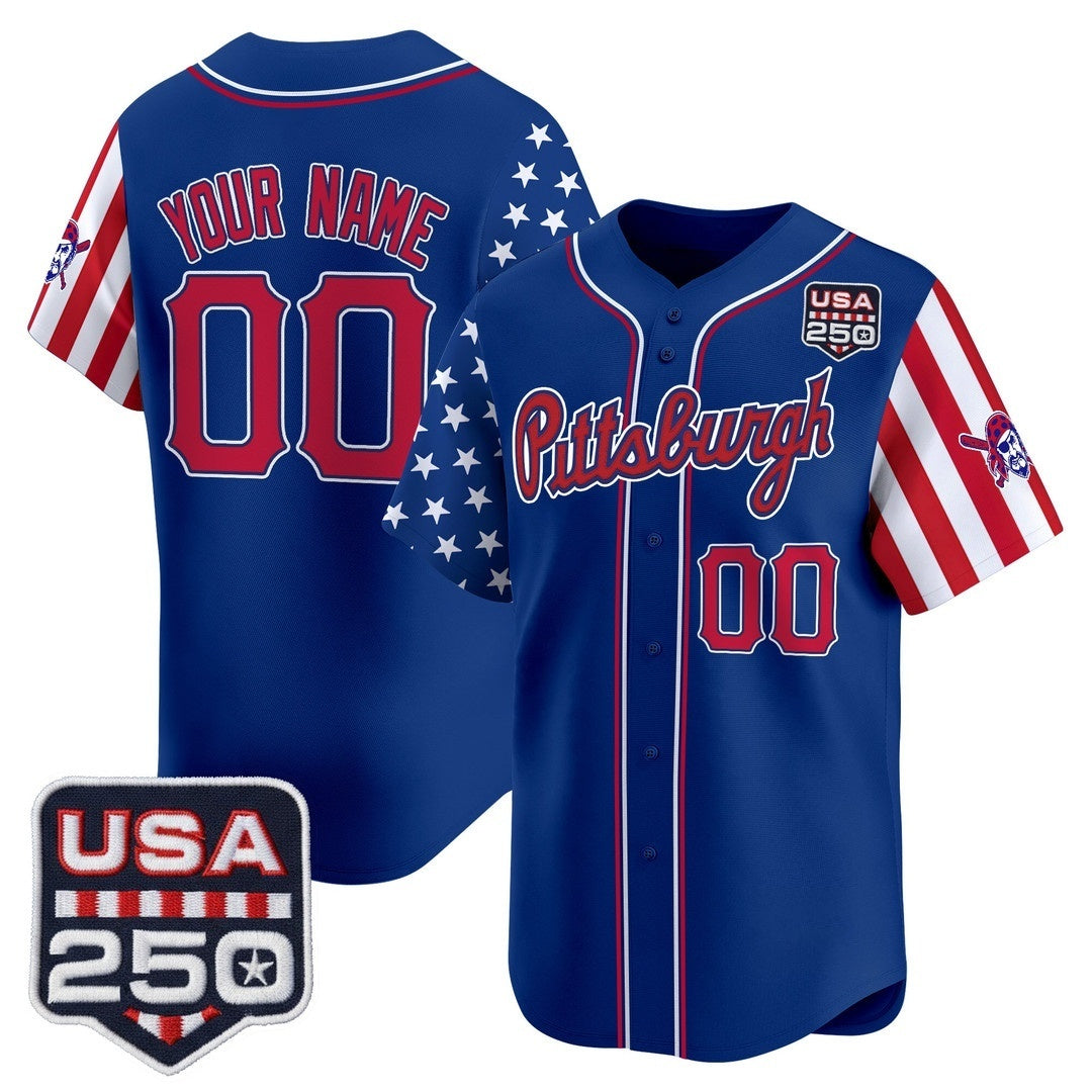 Custom Pittsburgh Pirates America 250 Edition Vapor Premier Limited Royal CONTON Stitched Jerseys