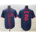 New York Yankees #2 Derek Jeter Navy Red CONTON Fashion Cool Base Jersey
