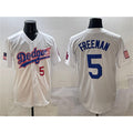 Los Angeles Dodgers #5 Freddie Freeman White CONTON With American Flag Patch Limited Stitched Jersey