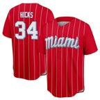 Miami Marlins #34 Liam Hicks Player Red CONTON City Connect Home Game Stitched Jerseys