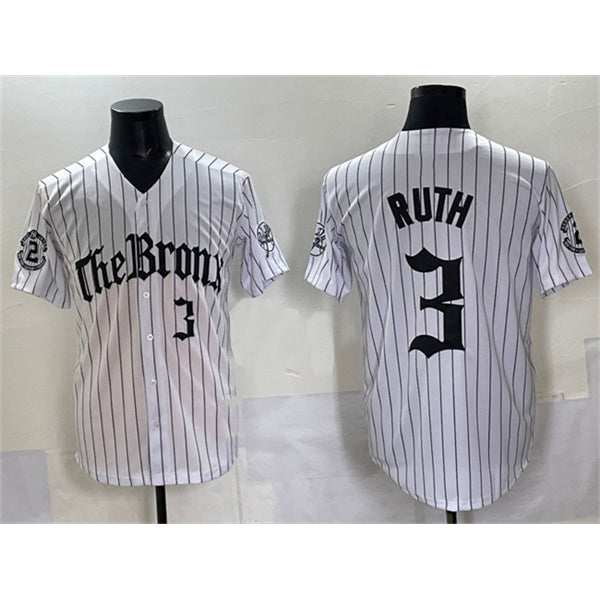 New York Yankees #3 Babe Ruth White CONTON Pinstripe 'Gothic Legacy Edition' Vapor Premier Limited Stitched Jersey