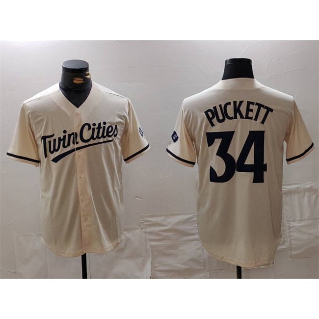 Minnesota Twins #34 Kirby Puckett Cream CONTON Cool Base Stitched Jersey