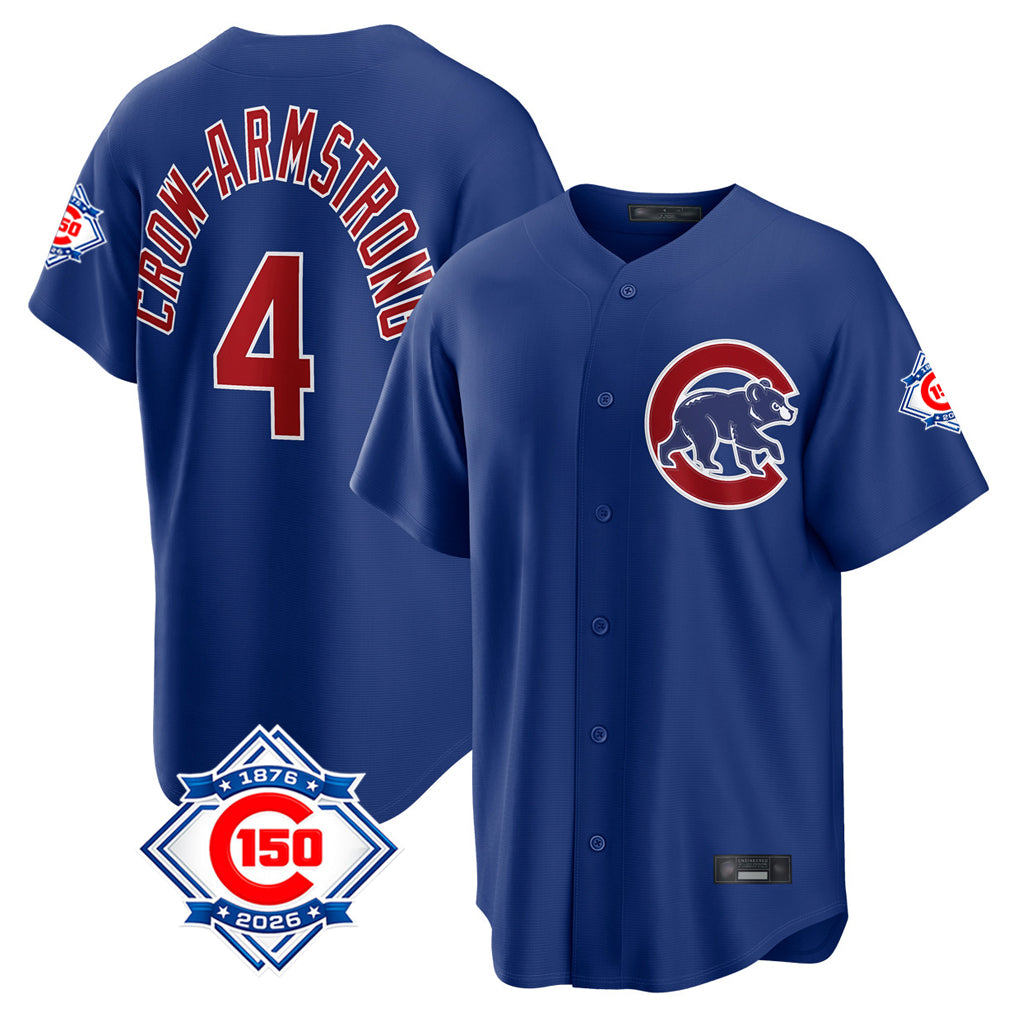 Chicago Cubs #4 Pete Crow-Armstrong Player Royal CONTON 150th Anniversary Home Game Stitched Jerseys