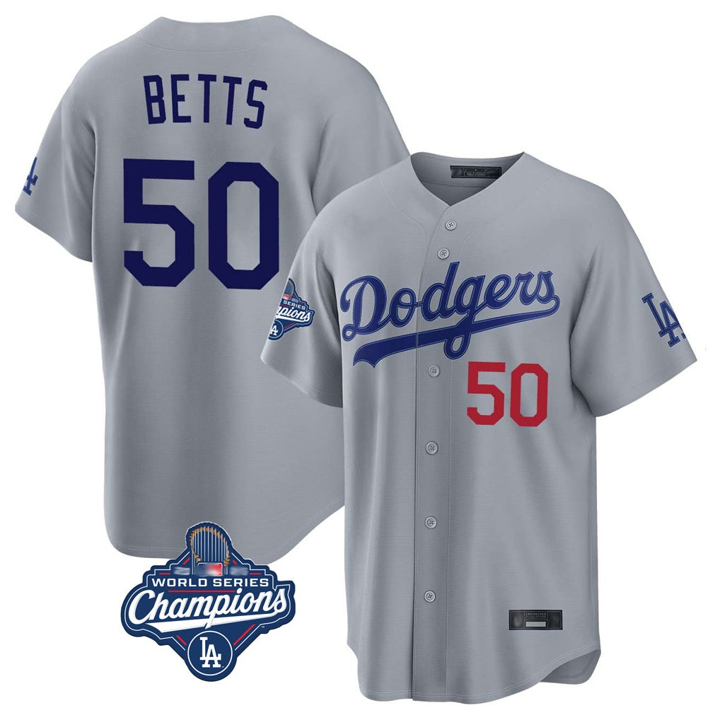Los Angeles Dodgers #50 Mookie Betts Player Gray CONTON World Series Meet Game Home Stitched Jerseys