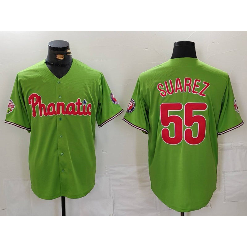 Philadelphia Phillies #55 Ranger Suarez Green CONTON With Patch Stitched Cool Base Jersey
