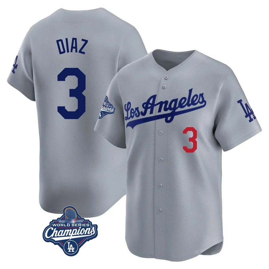 Los Angeles Dodgers #3 Edwin D¨ªaz Player Gray CONTON World Series Meet Limited Home Stitched Jerseys