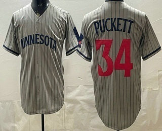Minnesota Twins #34 Kirby Puckett Grey CONTON Cool Base Stitched Jersey