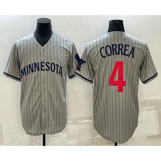 Minnesota Twins #4 Carlos Correa 2023 Grey CONTON Home Team Cool Base Stitched Jersey