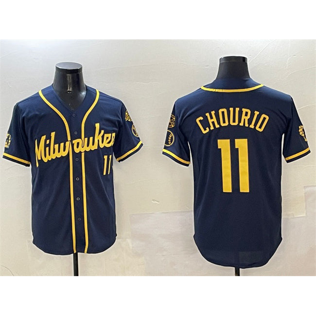 Milwaukee Brewers #11 Jackson Chourio Navy CONTON With Home Patch Limited Stitched Jersey