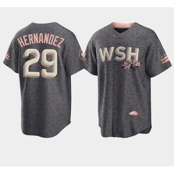 Washington Nationals #29 Yadiel Hernandez 2022 Grey CONTON City Connect Cherry Blossom Cool Base Stitched Jersey