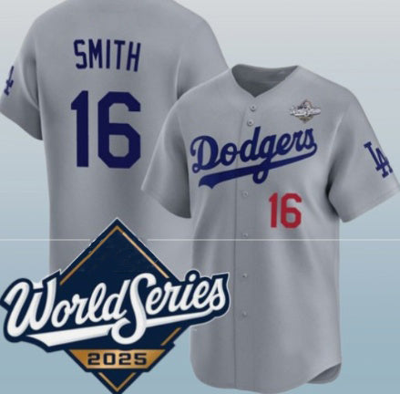 Los Angeles Dodgers #16 Will Smith Gray CONTON 2025 World Series Limited Stitched Jersey