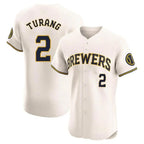 Milwaukee Brewers #2 Brice Turang Player Cream CONTON Home Limited Elite Stitched Jerseys