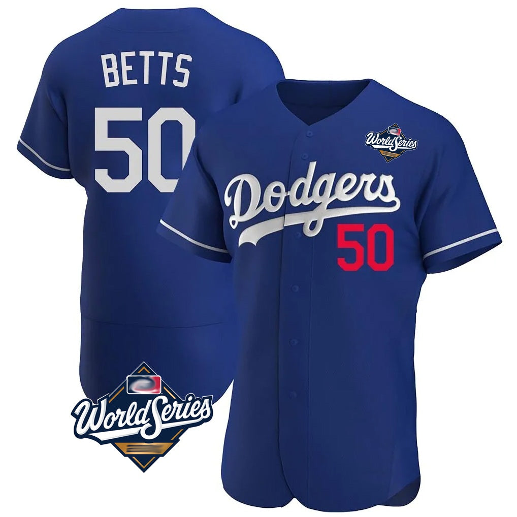 Los Angeles Dodgers #50 Mookie Betts Player Royal CONTON World Series Limited Elite Home Stitched Jerseys
