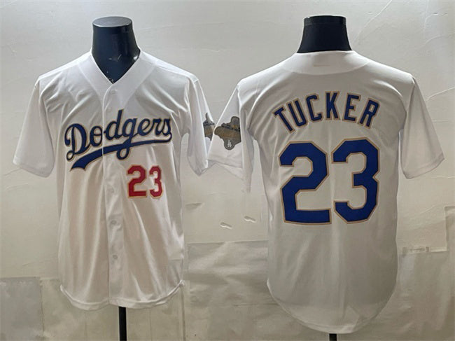 Los Angeles Dodgers #23 Kyle Tucker White CONTON 2026 Gold Collection Stadium Stitched Jersey