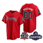 Custom Atlanta Braves Red CONTON Active Player 2021 World Series Chimpions With 150th Anniversary Cool Base Stitched Jersey