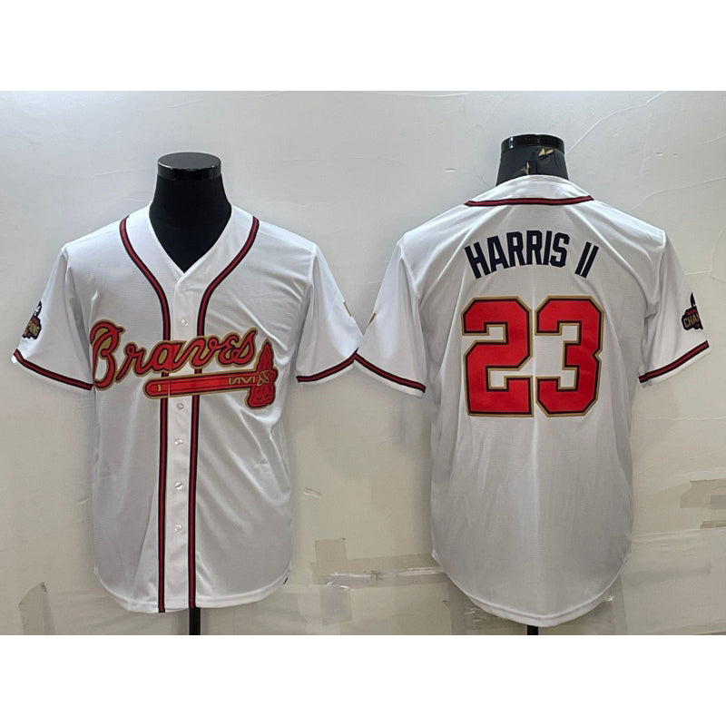 Atlanta Braves #23 Michael Harris II White Gold CONTON World Series Champions Program Cool Base Stitched Jersey