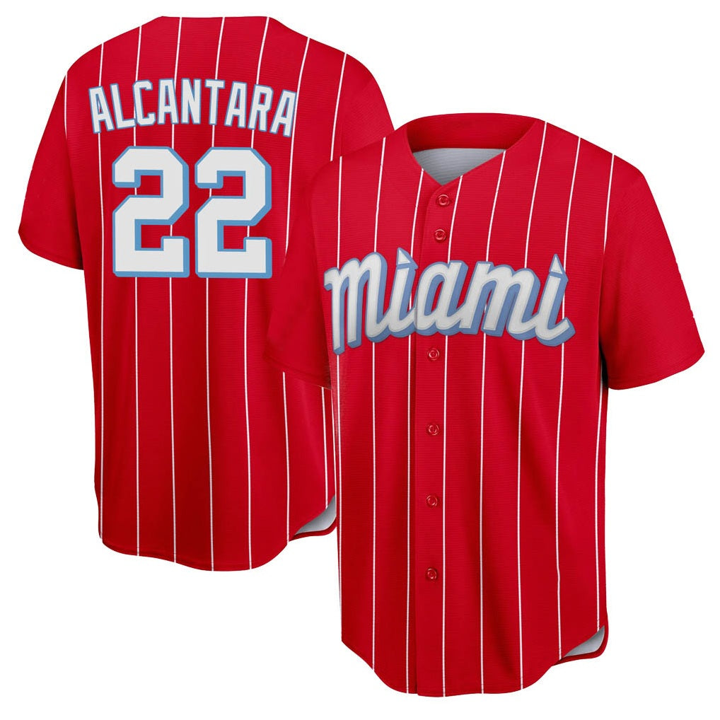 Miami Marlins #22 Sandy Alcantara Player Red CONTON City Connect Home Game Stitched Jerseys