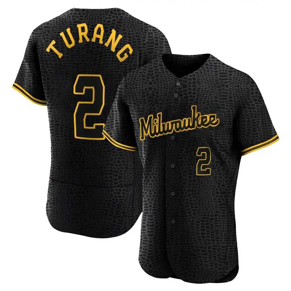Milwaukee Brewers #2 Brice Turang Player Black CONTON Snake Skin City Home Limited Elite Stitched Jerseys