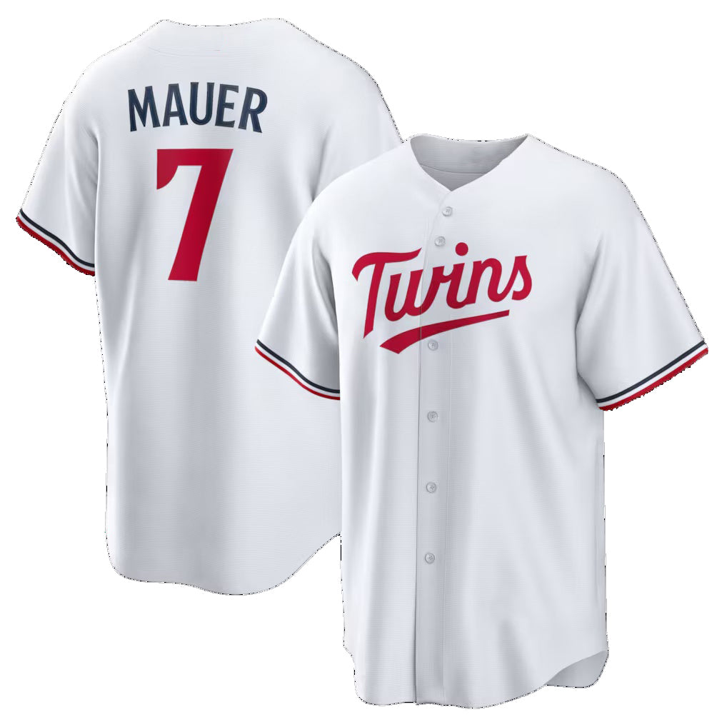 Minnesota Twins #7 Joe Mauer White CONTON Home Retired Player Replica Jersey