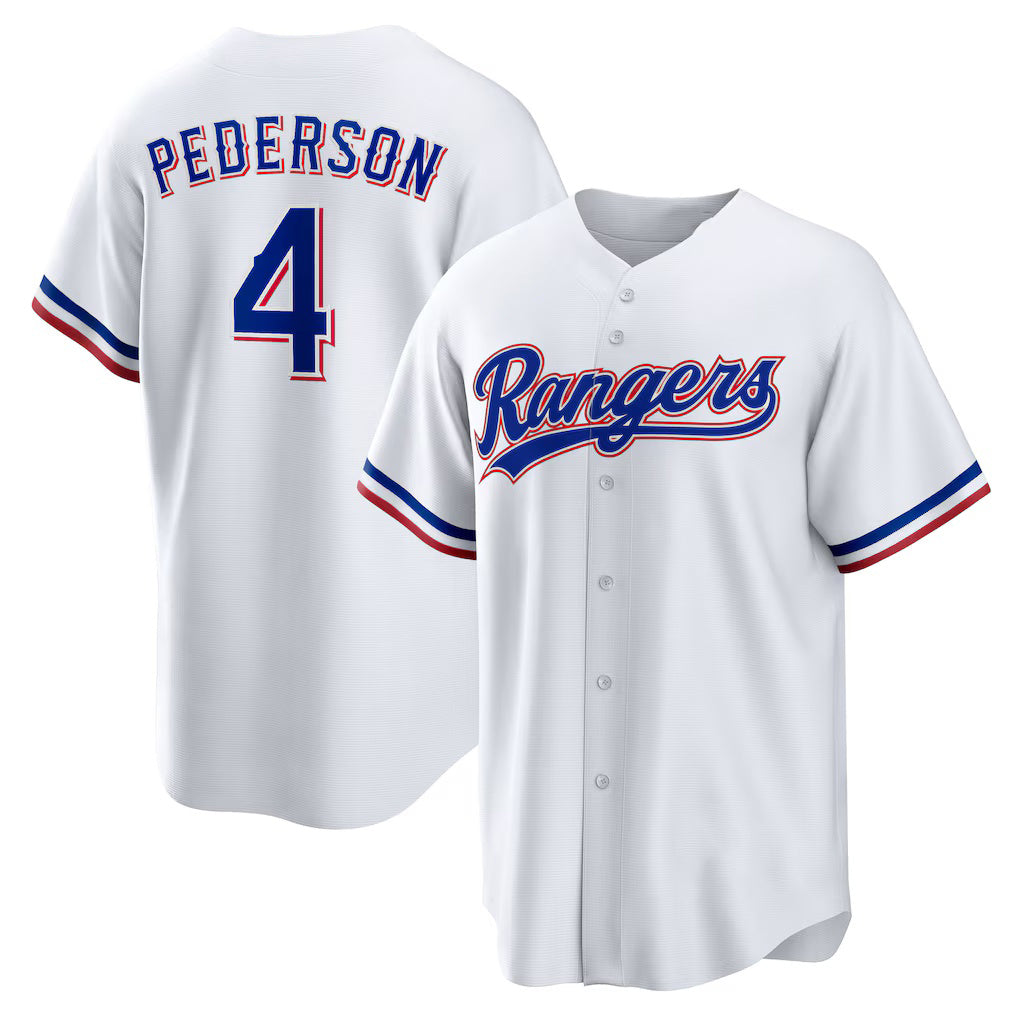 Texas Rangers #4 Joc Pederson White CONTON Home Replica Jersey
