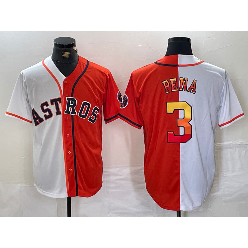 Houston Astros #3 Jeremy Pena White Orange CONTON Split Stitched Jersey 2