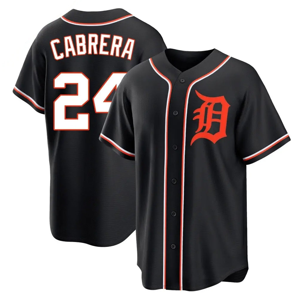 Detroit Tigers #24 Miguel Cabrera Player Black CONTON Fashion Out Home Game Stitched Jerseys