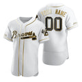 Custom Atlanta Braves White CONTON Stitched Flex Base Golden Edition Jersey