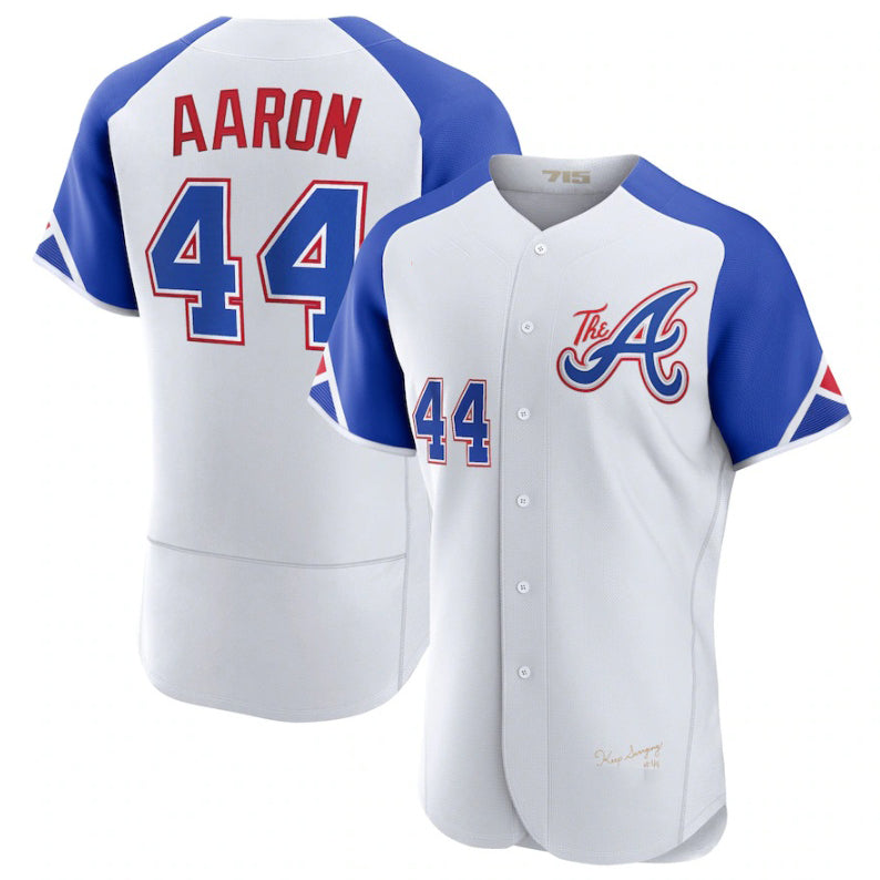 Atlanta Braves #44 Hank Aaron White CONTON 2023 City Connect Flex Base Stitched Jersey 2