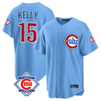 Chicago Cubs #15 Carson Kelly Player Light Blue CONTON 150th Anniversary Home Game Stitched Jerseys