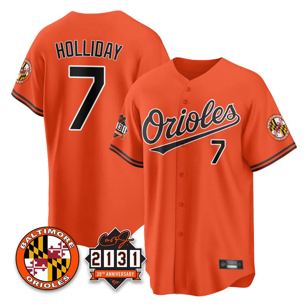 Baltimore Orioles #7 Jackson Holliday Player Orange CONTON 30th Anniversary of 2131 Home Game Stitched Jerseys