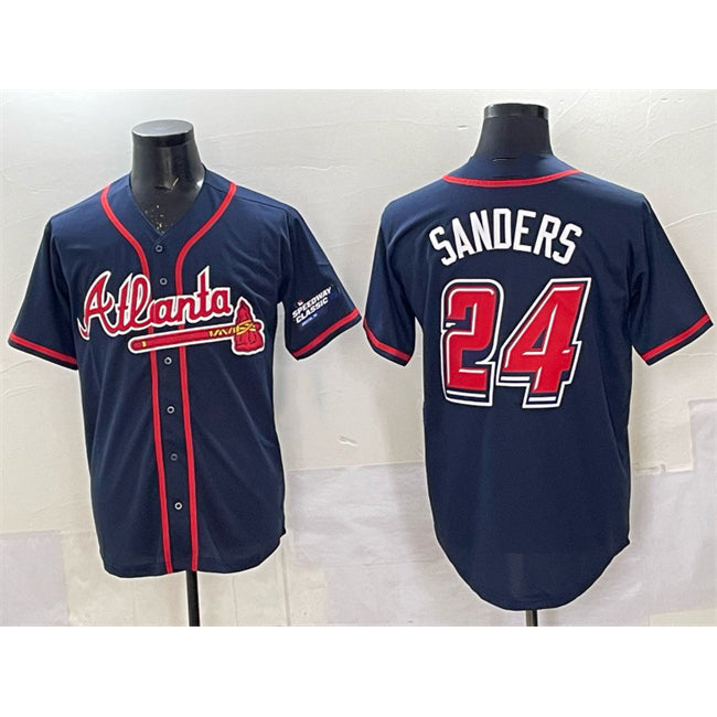 Atlanta Braves #24 Deion Sanders Navy CONTON 2025 Speedway Classic Alternate Stitched Jersey