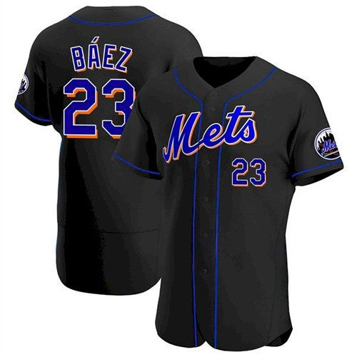 New York Mets #23 Javier Baez Black CONTON Anthentic Jersey