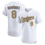 Los Angeles Dodgers #8 Enrique Hern¨¢ndez Player White Gold CONTON Limited Elite Home Stitched Jerseys
