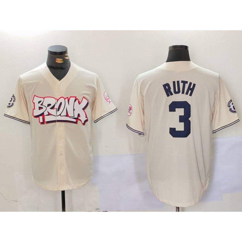 New York Yankees #3 Babe Ruth Cream CONTON Limited Stitched Jersey 2