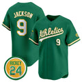 Oakland Athletics #9 Reggie Jackson Green CONTON 2024 Limited With Rickey Henderson Patch Stitched Jersey